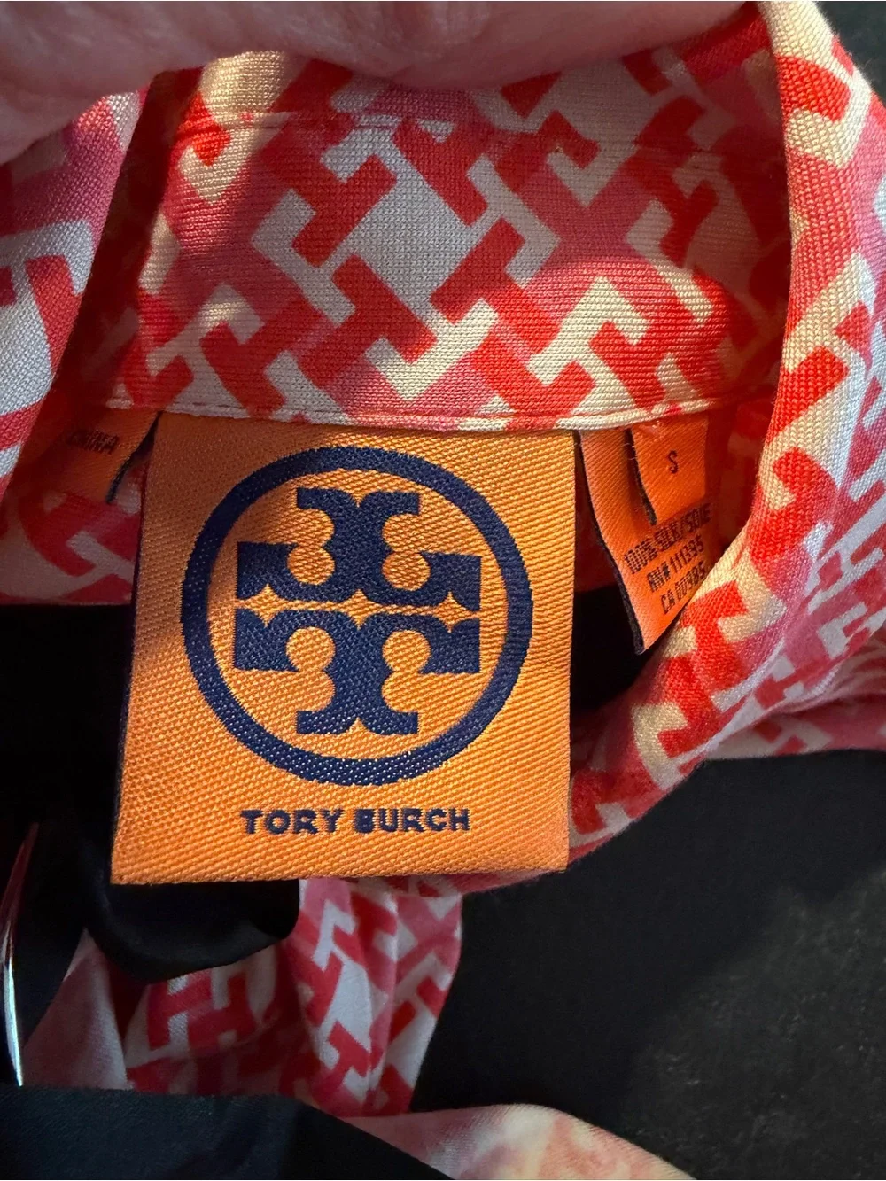 Orange/pink and White Geometric Button-Up Blouse